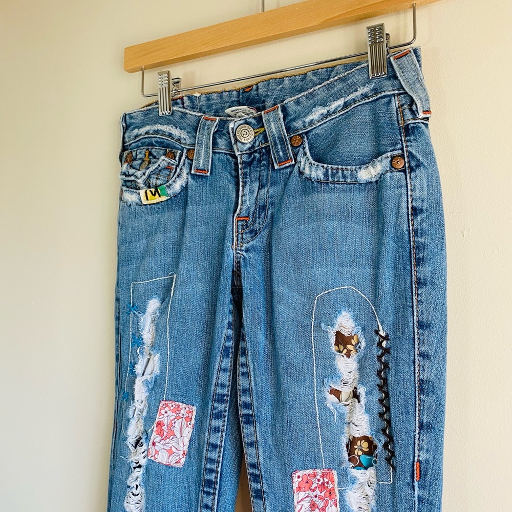 True Religion Vintage Woodstock Joey  Camo Patchwork Flare Jeans Size 26 - Picture 5 of 9